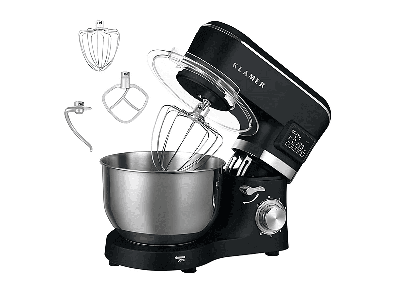 KLAMER Knetmaschine Küchenmaschine Schwarz (Rührschüsselkapazität: 5,5 l, 1400 Watt)