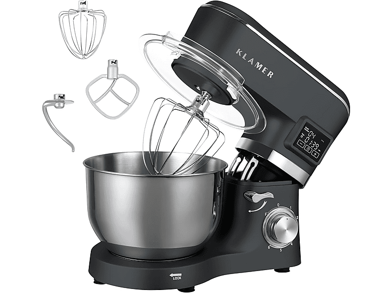 KLAMER Knetmaschine Küchenmaschine Grau (Rührschüsselkapazität: 5,5 l, 1400 Watt)