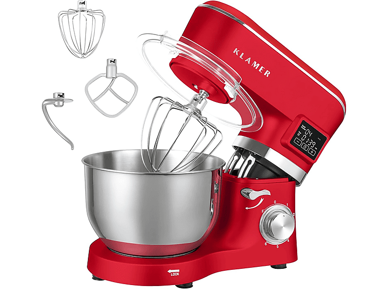 KLAMER Knetmaschine Küchenmaschine Rot (Rührschüsselkapazität: 5,5 l, 1400 Watt)