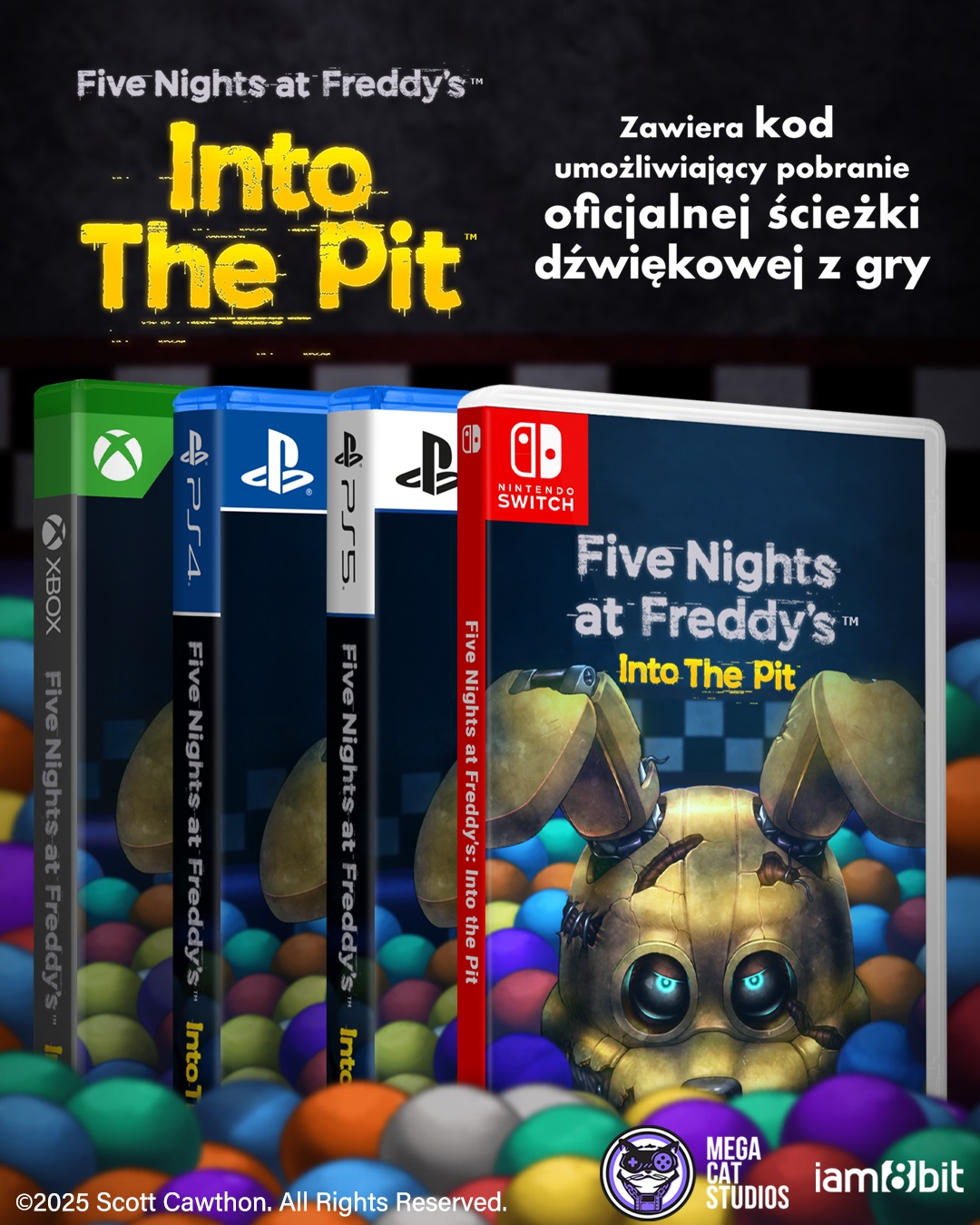 Pudełka do gier na Xbox, PS4, PS5 i Nintendo Switch. Wyróżniona jest uszkodzona złota postać królika z tytułem gry.