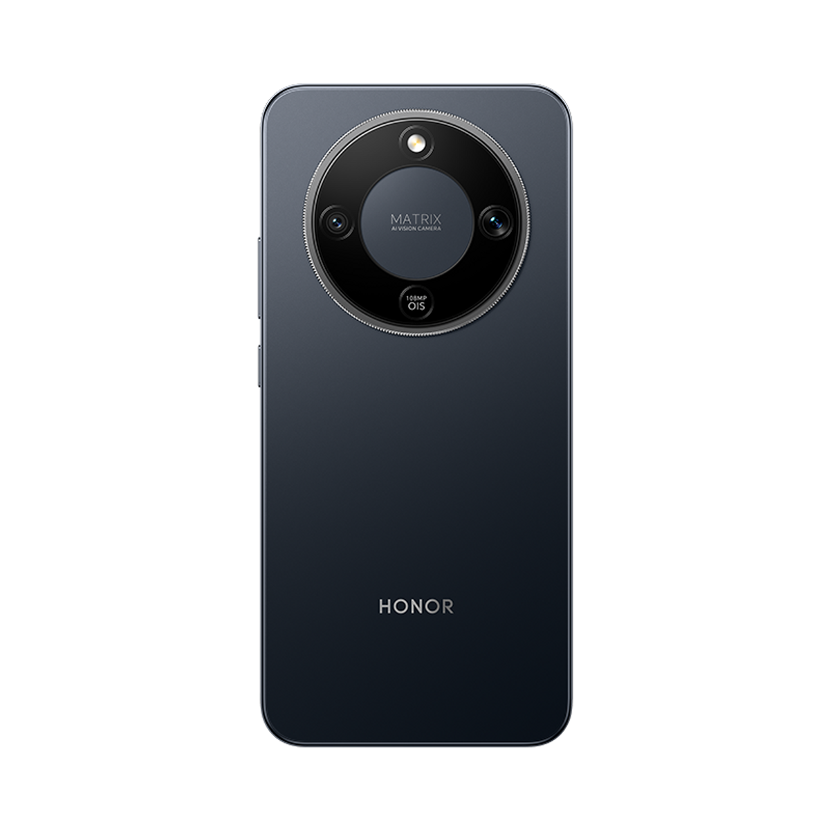 Retro di uno smartphone HONOR blu scuro. Ha un modulo fotocamera circolare con più lenti e la parola HONOR sotto.
