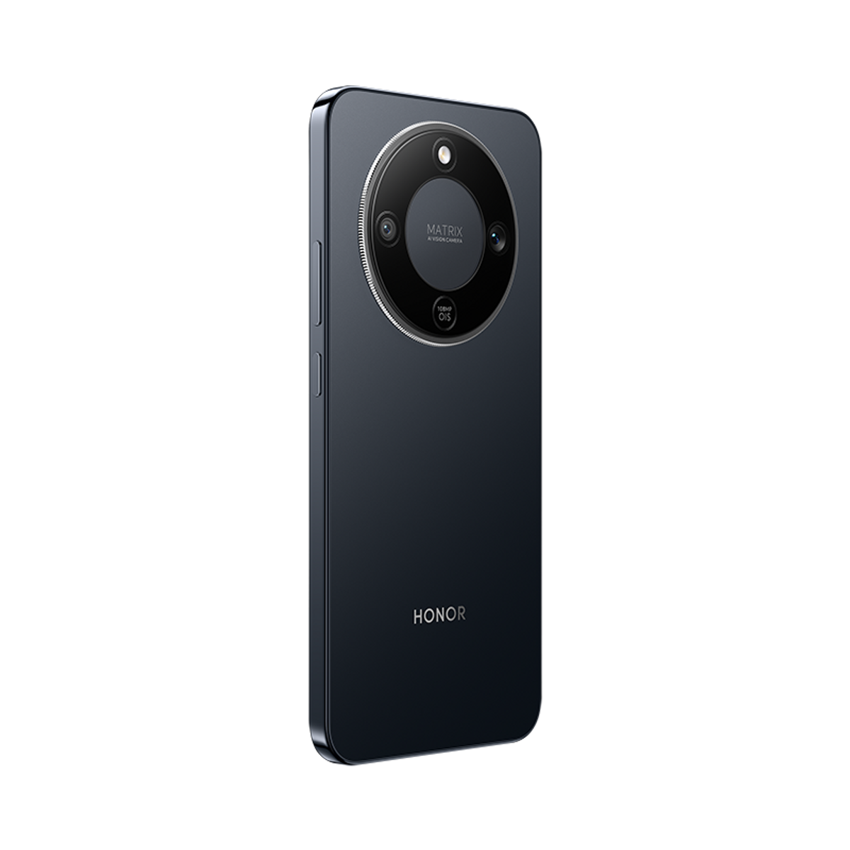 Uno smartphone Honor blu scuro. Il retro presenta un ampio modulo fotocamera. La parola 'HONOR' è in basso e 'MATRIX AI VISION CAMERA' in alto.