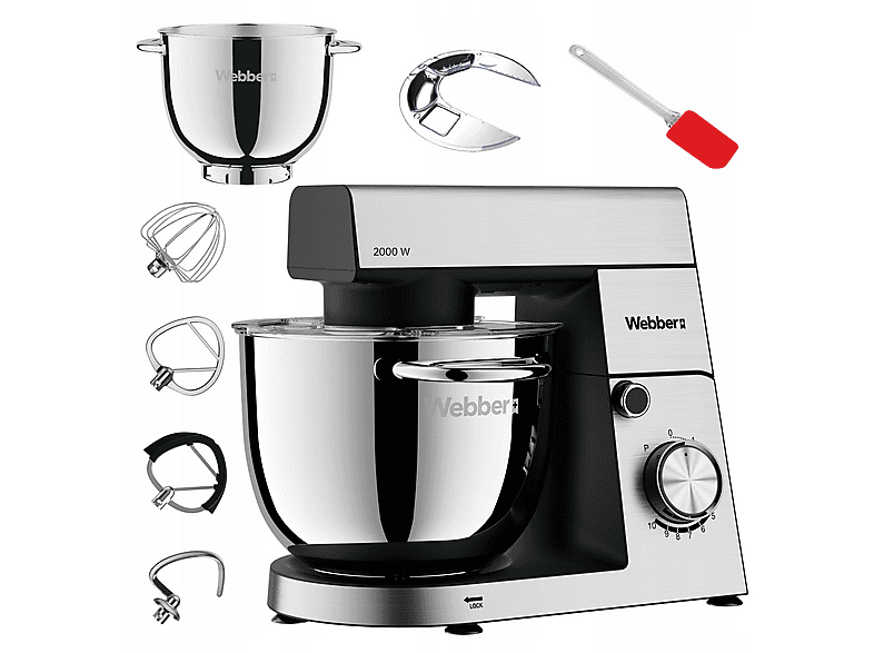WEBBER SM16 Küchenmaschine Silber (Rührschüsselkapazität: 5,2 l, 2000 Watt)