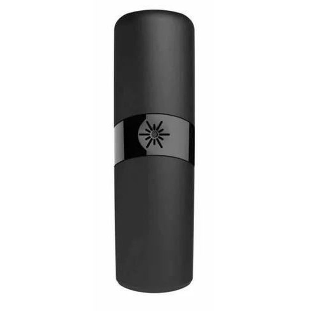 Un objeto cilíndrico negro con una banda decorativa con un diseño floral.