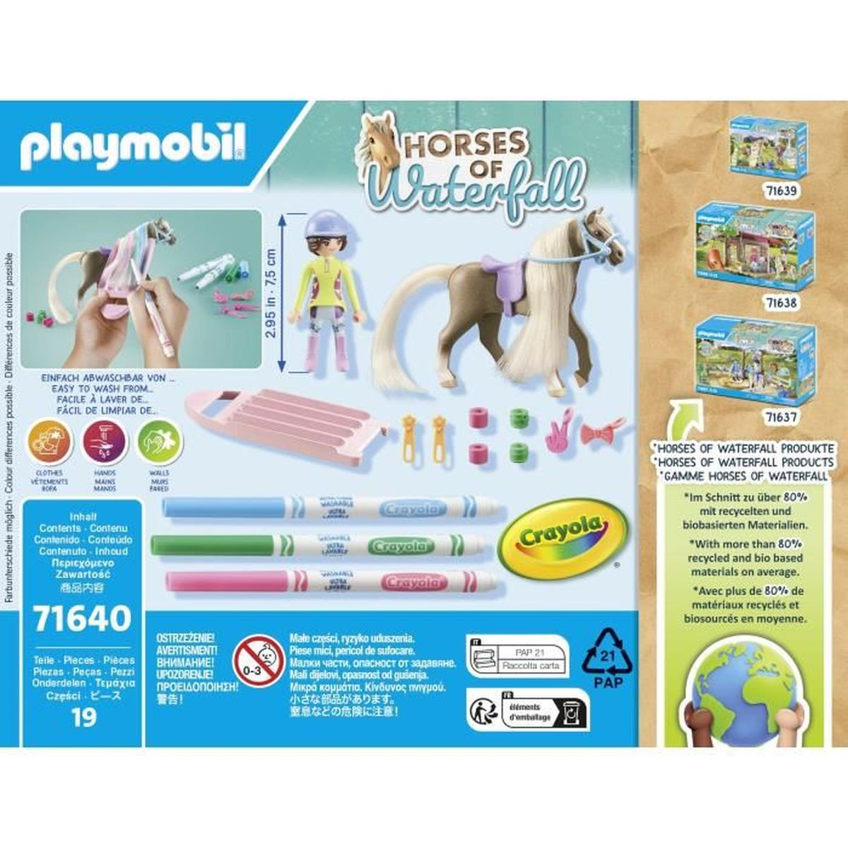Set Playmobil Cavalli di Waterfall. Include una figura di cavallo, un cavaliere, pennarelli e altri accessori.