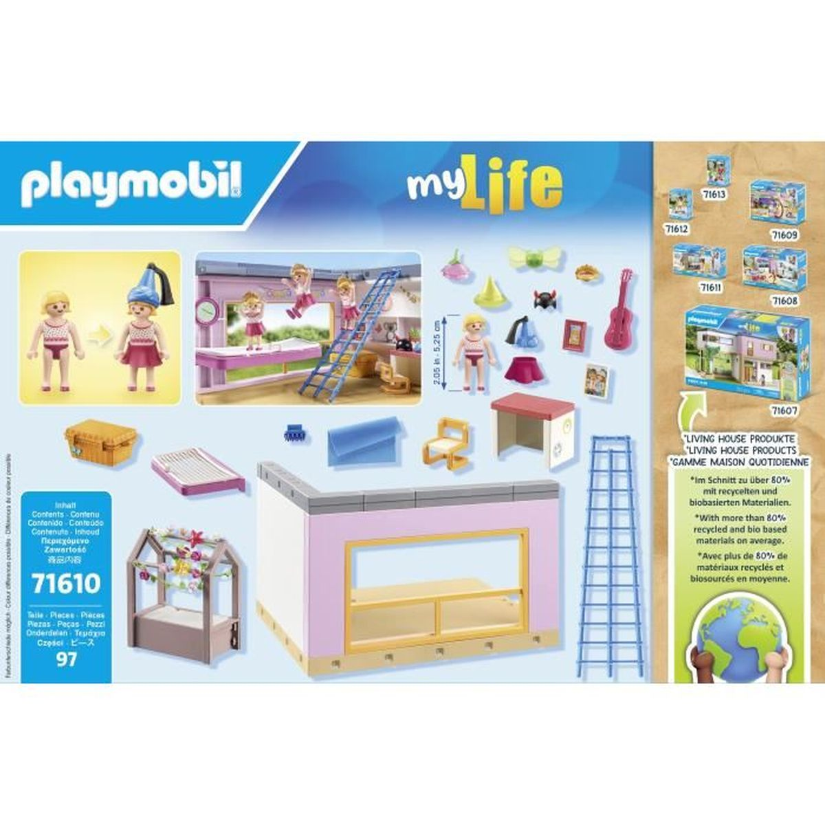 Playmobil myLife Set-Box mit verschiedenen Spielfiguren, einem Puppenhaus und diversem Zubehör.