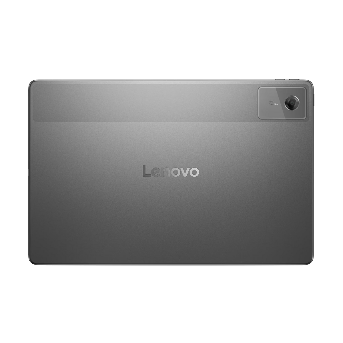 Rückseite eines grauen Lenovo-Tablets. Es hat eine Kamera oben rechts, und der Markenname steht in der Mitte.