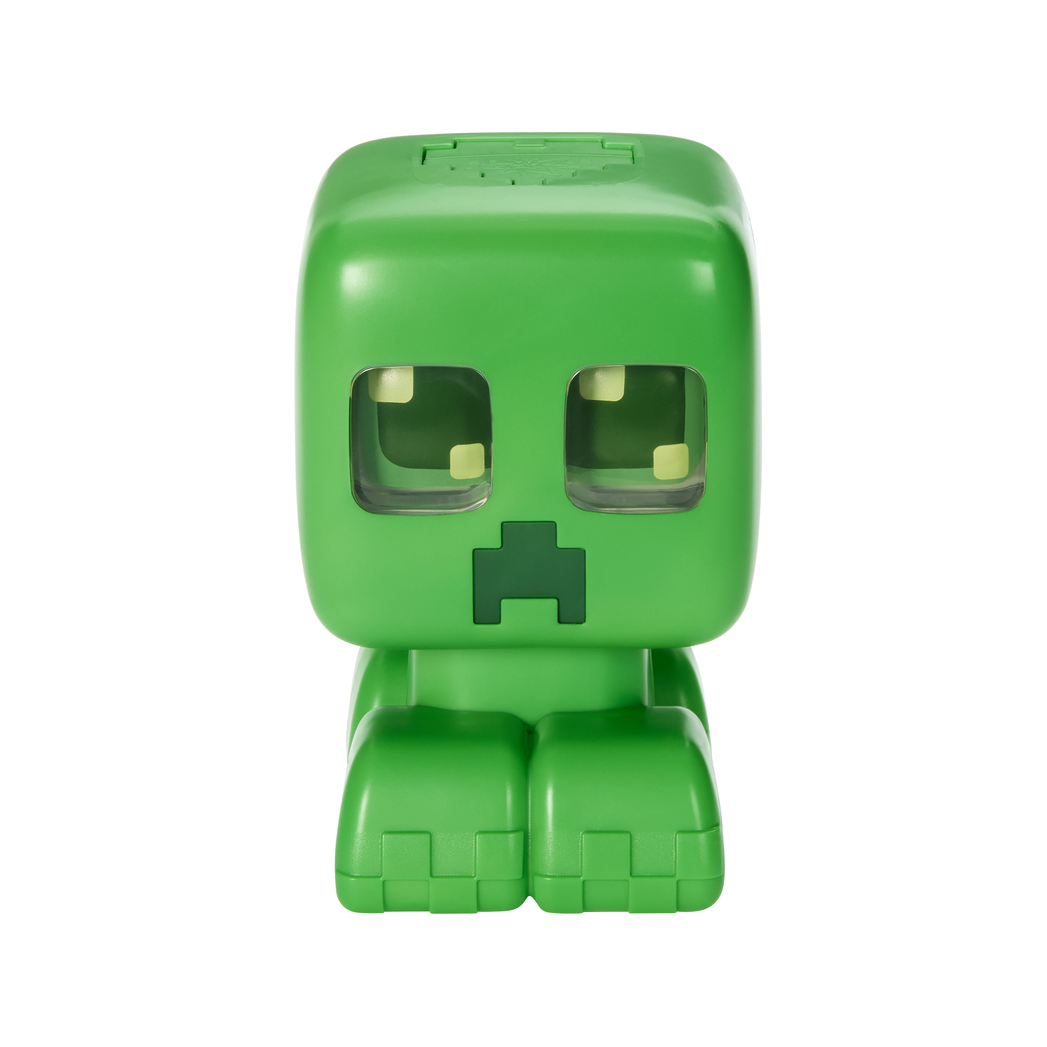 Una figura verde di Minecraft Creeper su sfondo bianco. Ha occhi quadrati, bocca quadrata e corpo quadrato.