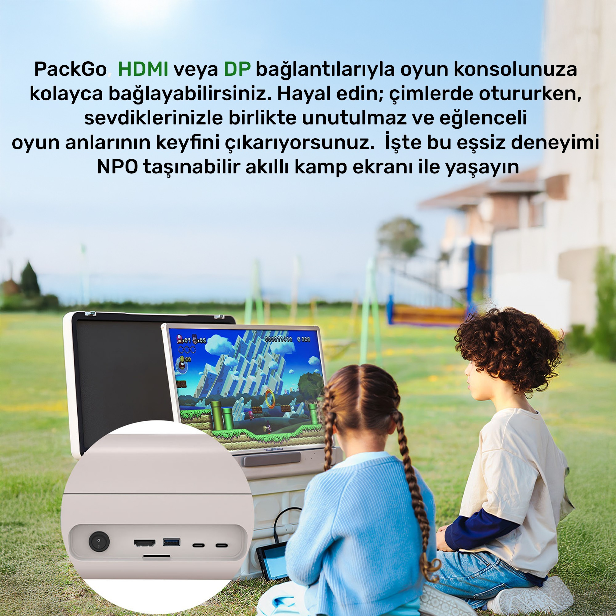 NPO AP2718T 8/128GB Android Dokunmatik Çantalı Şarjlı Taşınabilir LED Ekran 27 inç 80 cm Full-HD SMART TV Televizyon