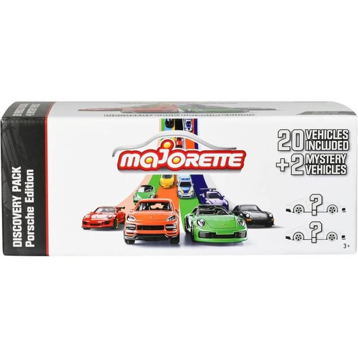Majorette Discovery Pack Porsche Edition Box. Enthält Spielzeugautos in verschiedenen Farben. Die Box enthält 20 Fahrzeuge und 2 Überraschungsfahrzeuge.