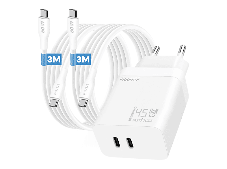 PHREEZE 45w Oplader Usb C 2 Poorten Usb C Naar Usb C Kabels 1m Snellader 166795011