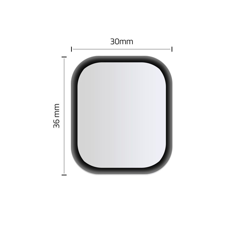 Ein Quadrat mit abgerundeten Ecken, schwarzem Rand und weißem Innenraum. Abmessungen: 30 mm x 36 mm. Der Text '30 mm' und '36 mm' sind vorhanden.
