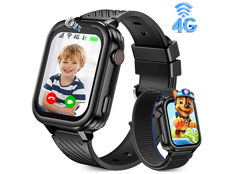 RALIO D39 Kinder Smartwatch Silikon & Nylon, 240 mm, Schwarz Kinderuhr mit GPS, 4G-HD-Videoanrufe und 4G-Anrufe, Weihnachtsgeschenk & Neujahrsgeschenke für Kinder