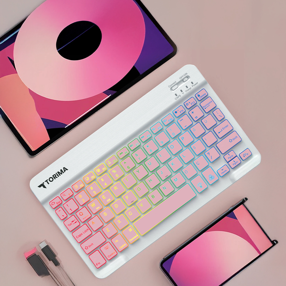 TORIMA TMK-09 Şarj Edilebilir RGB Işıklı Kablosuz Bluetooth Klavye