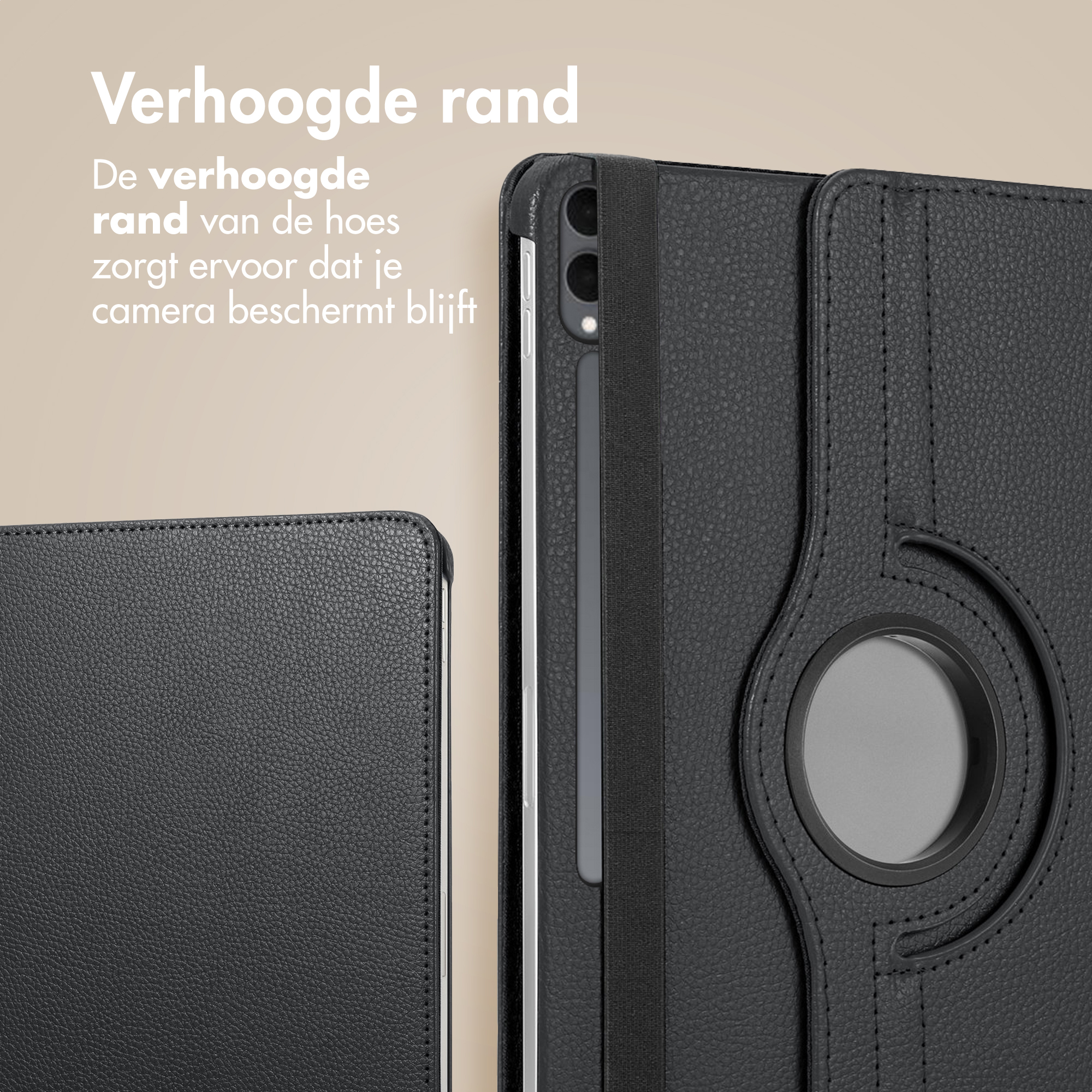 Black phone case with raised edge protecting the camera. The case is made of textured material.