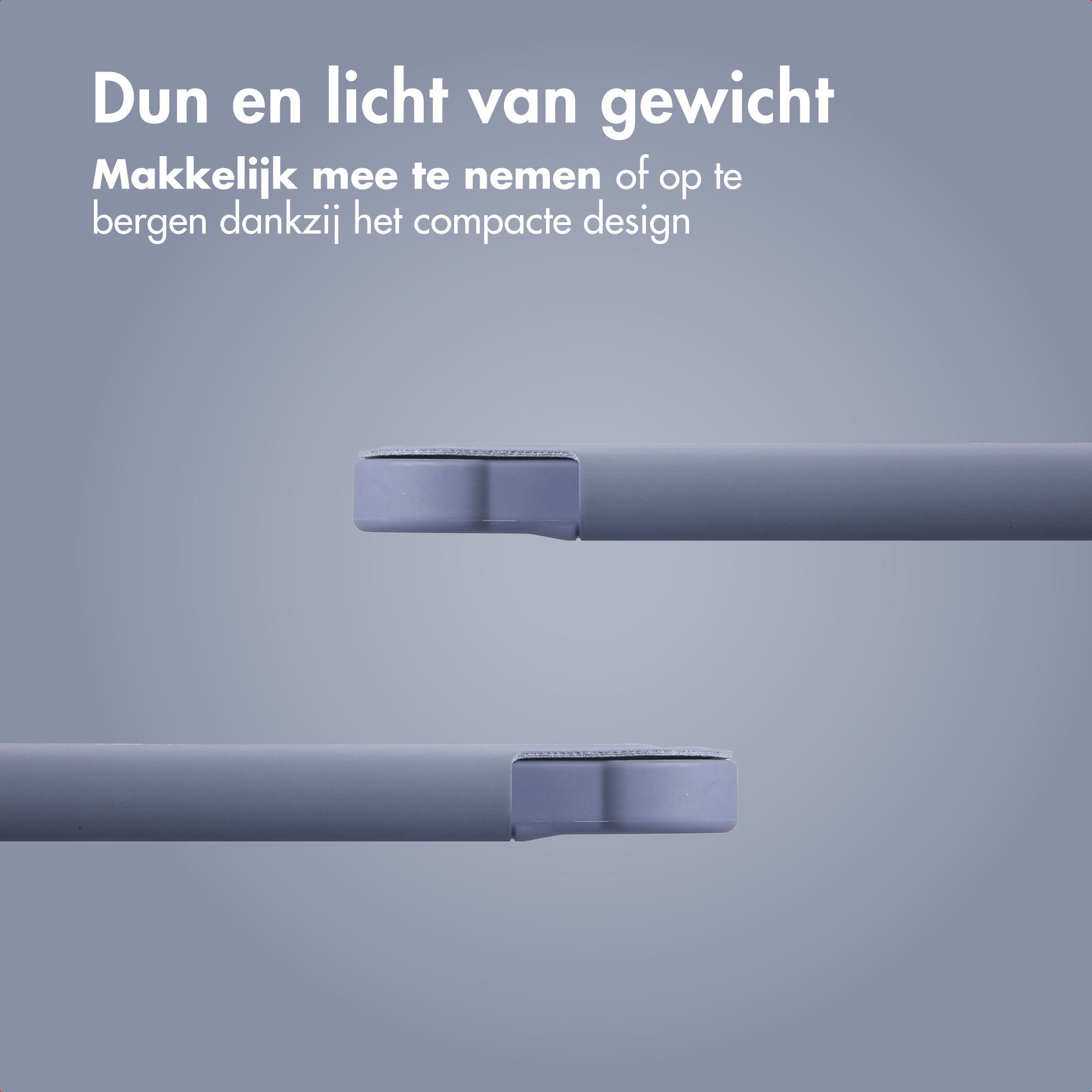 Two gray objects with text above. The text says light and easy to carry.