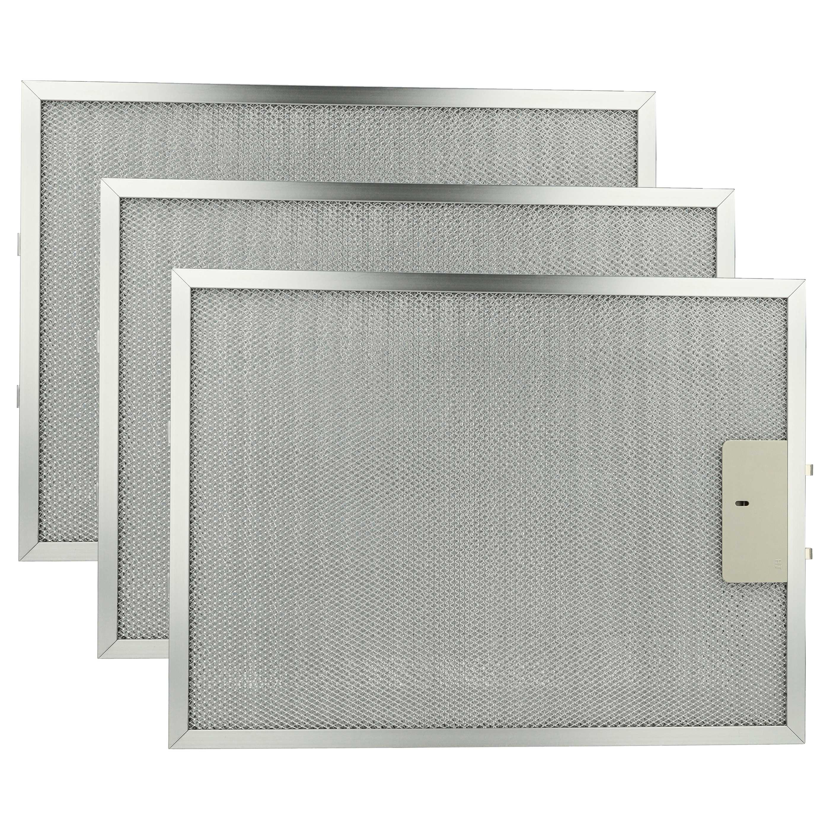 Drei rechteckige Metallgitterfilter mit silbernen Rahmen auf weißem Hintergrund.