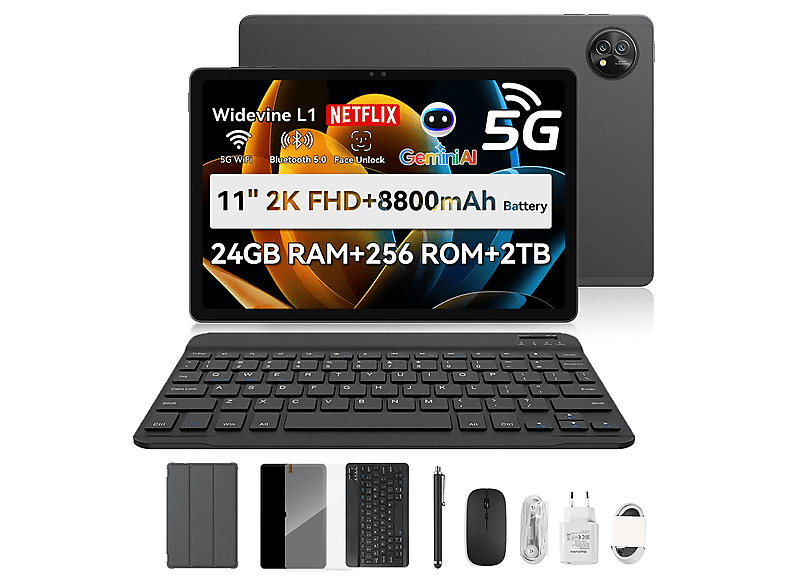 BLACKVIEW ZENO 10 5G Mit Tastatur (QWERTY), Tablet, 256 GB, 11 Zoll, Schwarz