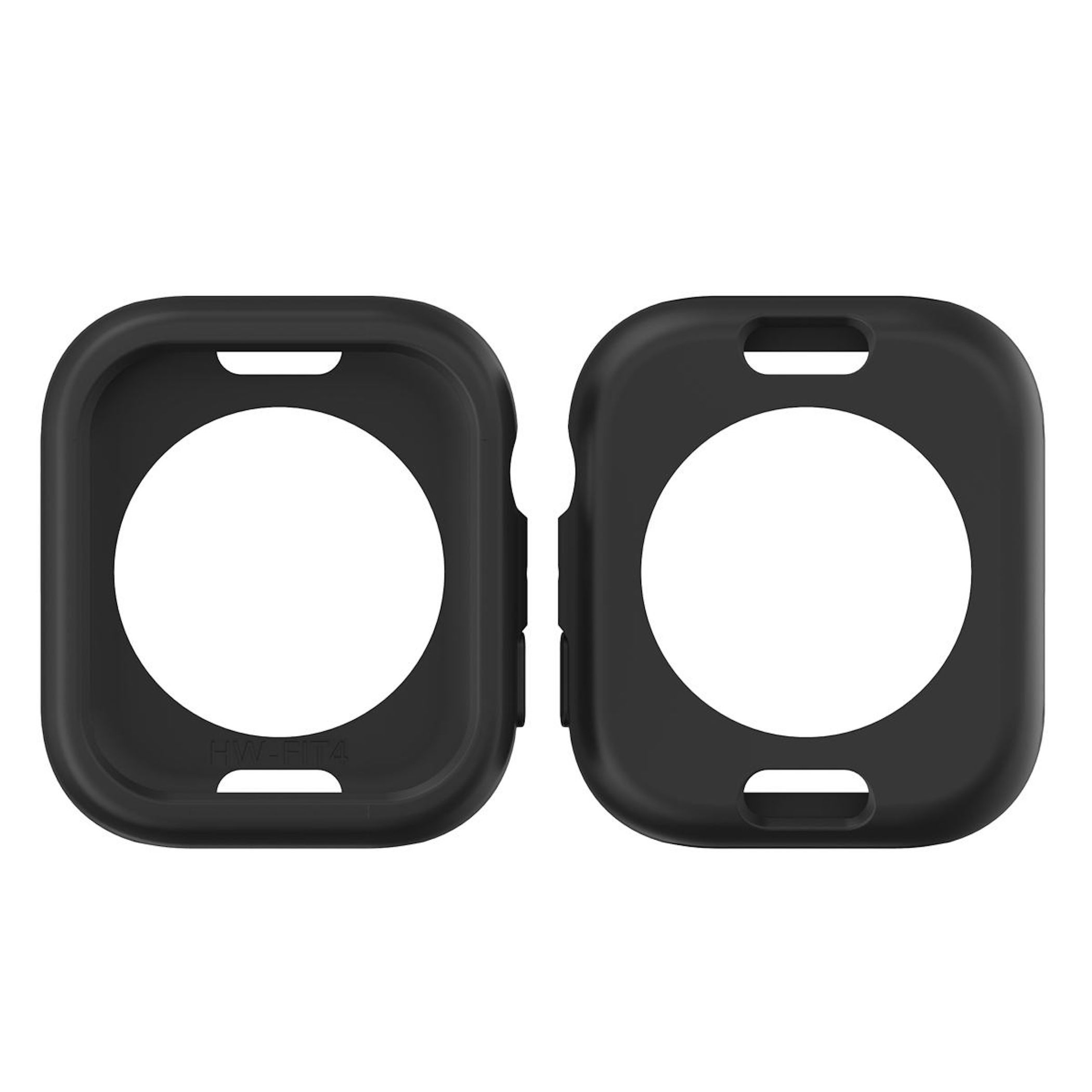 Due custodie nere per Apple Watch con apertura circolare e rettangolare.