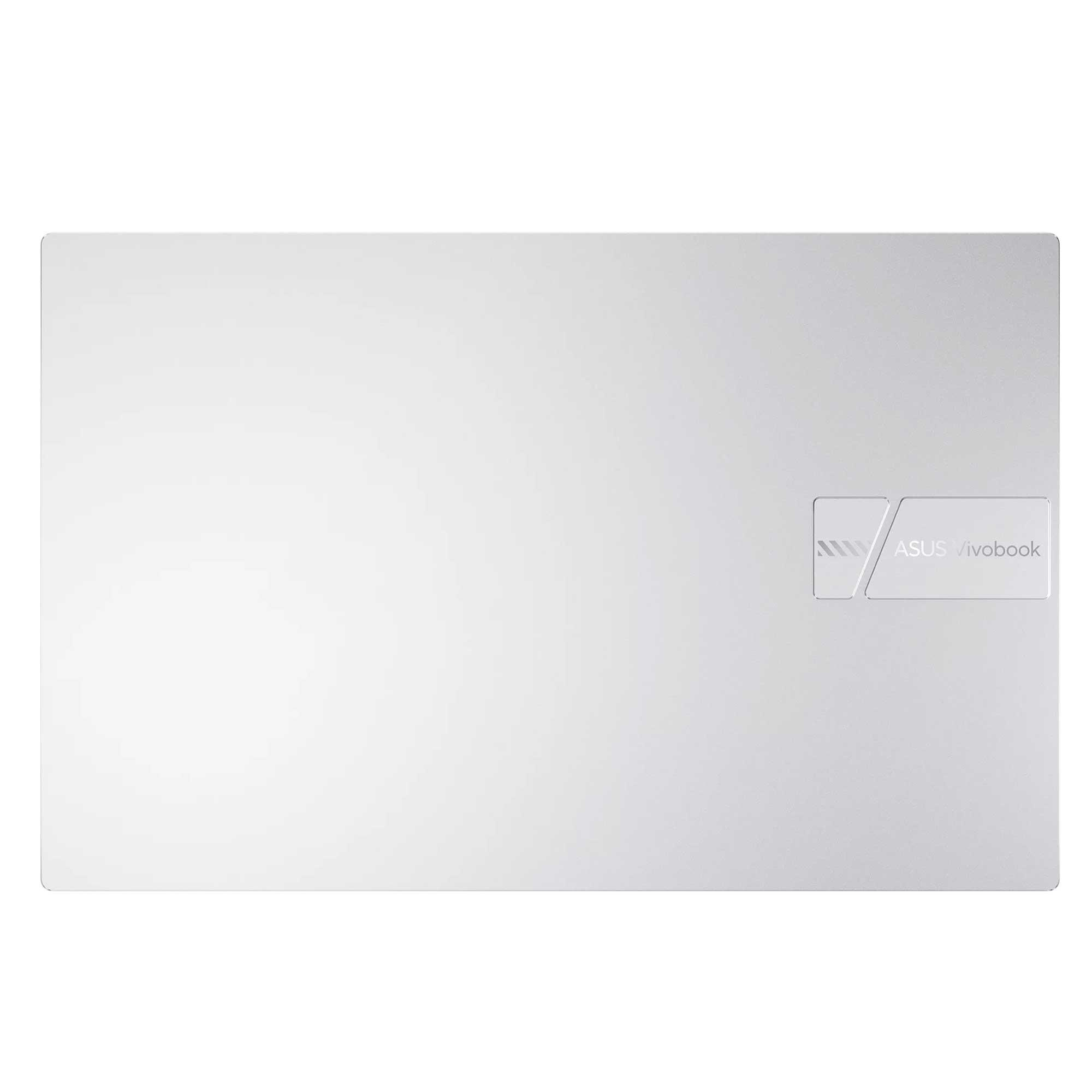 Beyaz bir dizüstü bilgisayar, yukarıdan görünüm. ASUS Vivobook logosu köşede görülebilir.