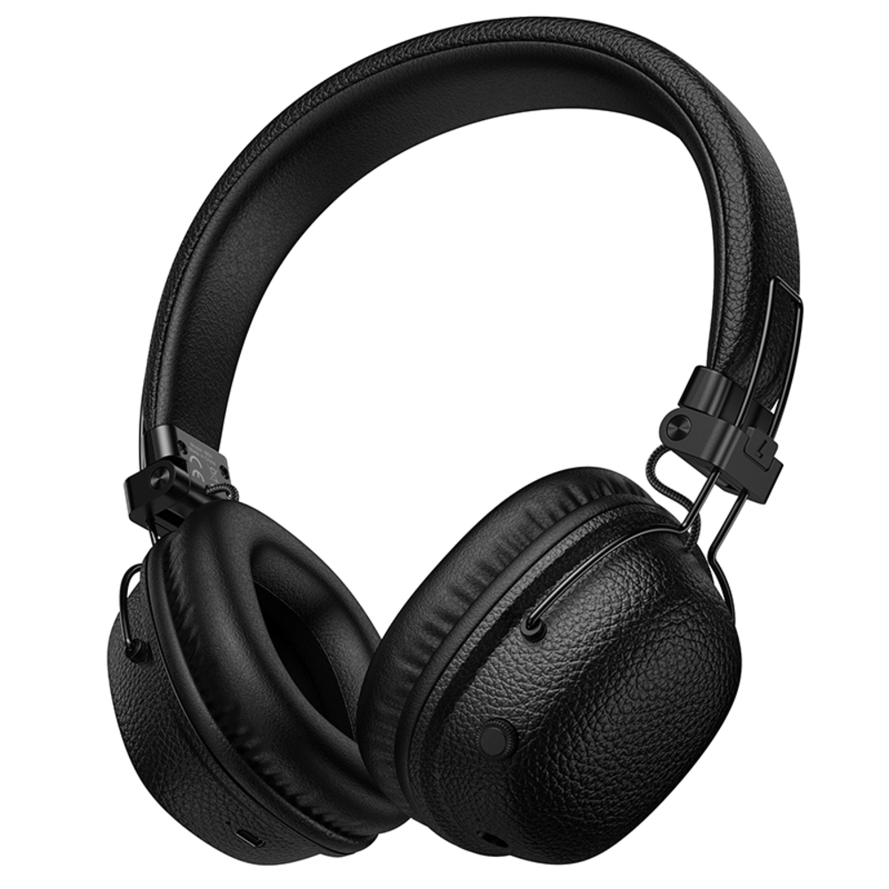 Un paio di cuffie nere over-ear su sfondo bianco. Le cuffie hanno un design a padiglione strutturato e un archetto imbottito.