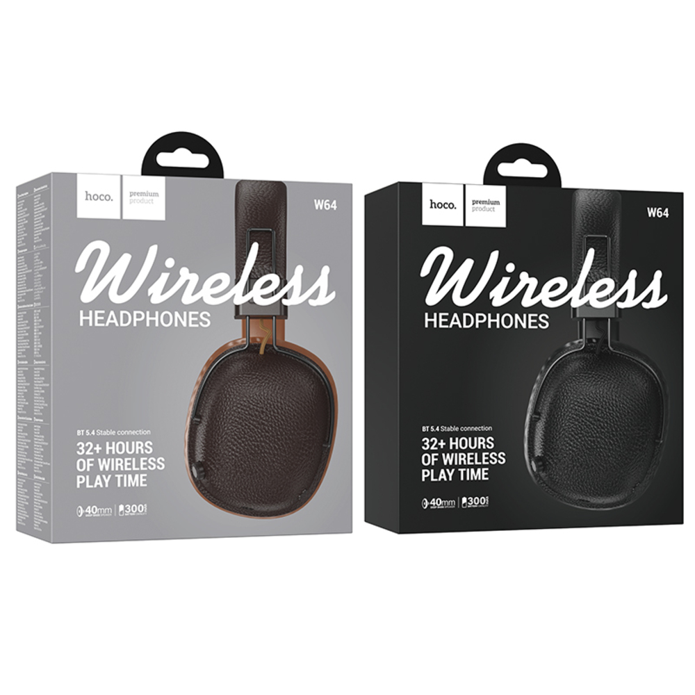 Sono mostrate due scatole di cuffie wireless. Una scatola è grigio chiaro e l'altra nera, entrambe con un'immagine di cuffia.