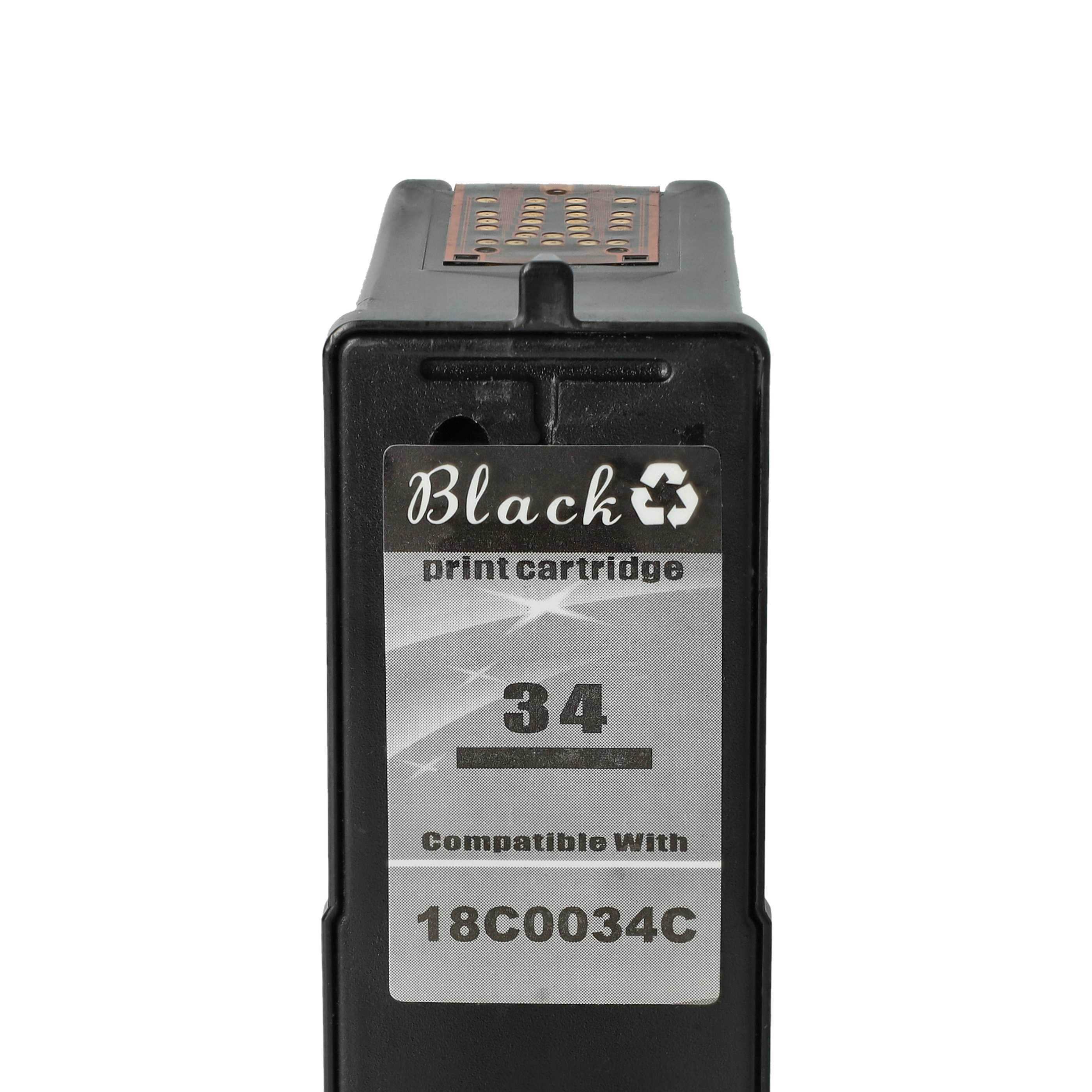 Eine schwarze Druckerpatrone mit einem Etikett, auf dem 'Black print cartridge 34 Compatible With 18C0034C' steht.