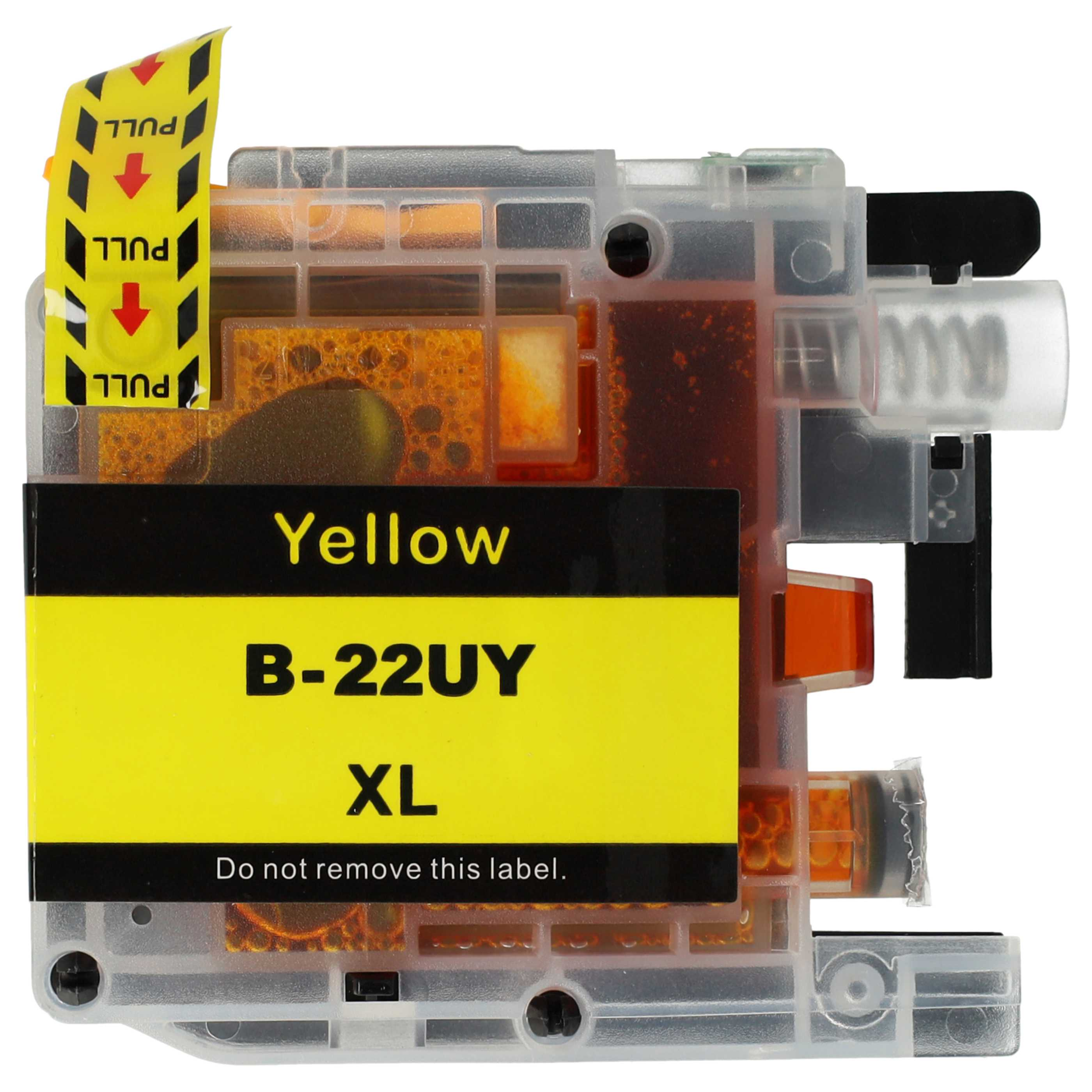 Gelbe Tintenpatrone mit Abziehlasche. Die Patrone hat ein gelbes Etikett mit der Aufschrift 'Yellow B-22UY XL'.