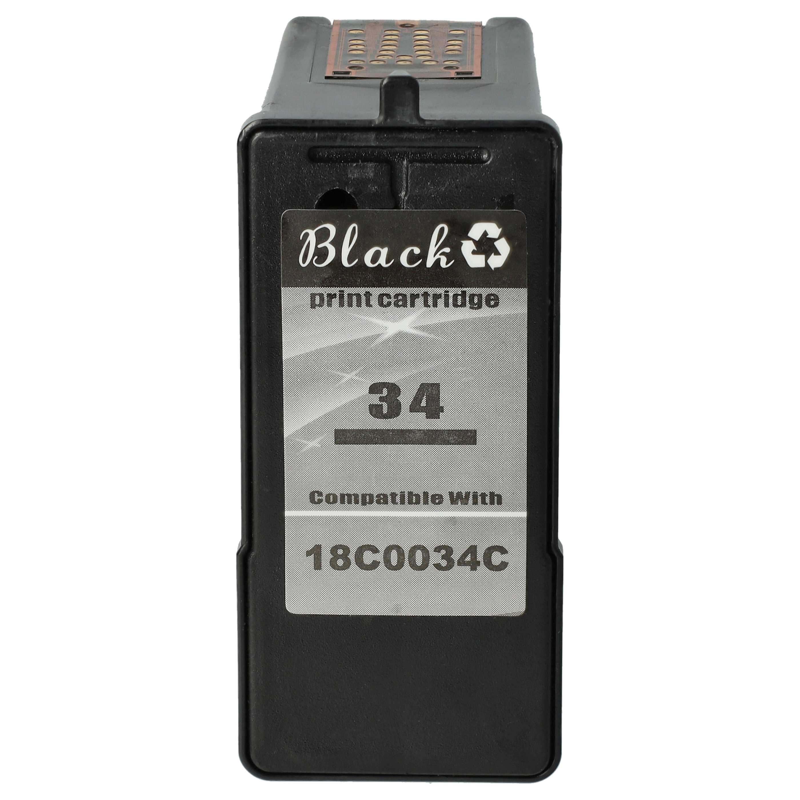 Schwarze Druckpatrone. Auf dem Etikett stehen 'Black', 'Druckpatrone', die Nummer 34 und '18C0034C'. Die Patrone ist schwarz.