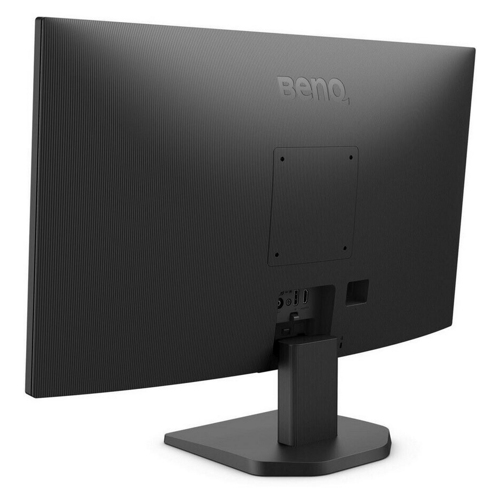Rear view of a black BenQ monitor. The monitor is on a stand. Ports are visible. The BenQ logo is on the top.
