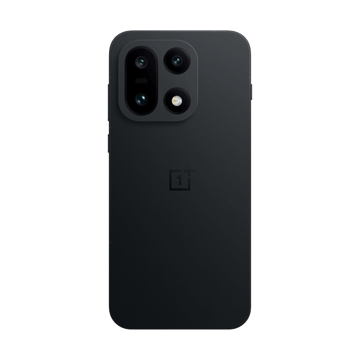 Czarny smartfon z czterema tylnymi aparatami i logo OnePlus. Telefon jest na białym tle.