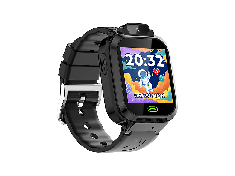 HIYORI Notruftaste Standortverfolgung Smartwatch für Kinder Silikon, Schwarz