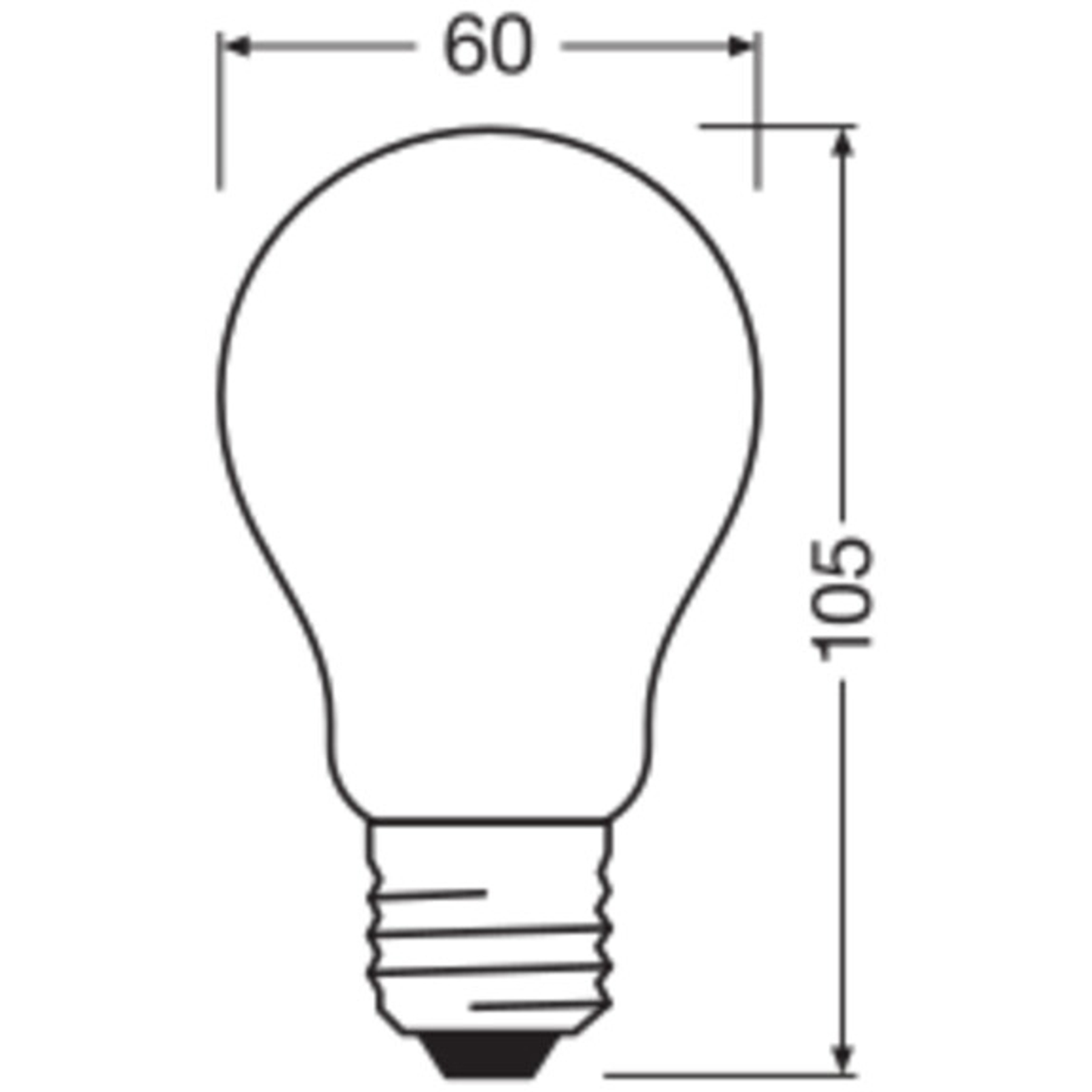 Uno schema di una lampadina, con dimensioni in millimetri (60x105) indicate sull'immagine.