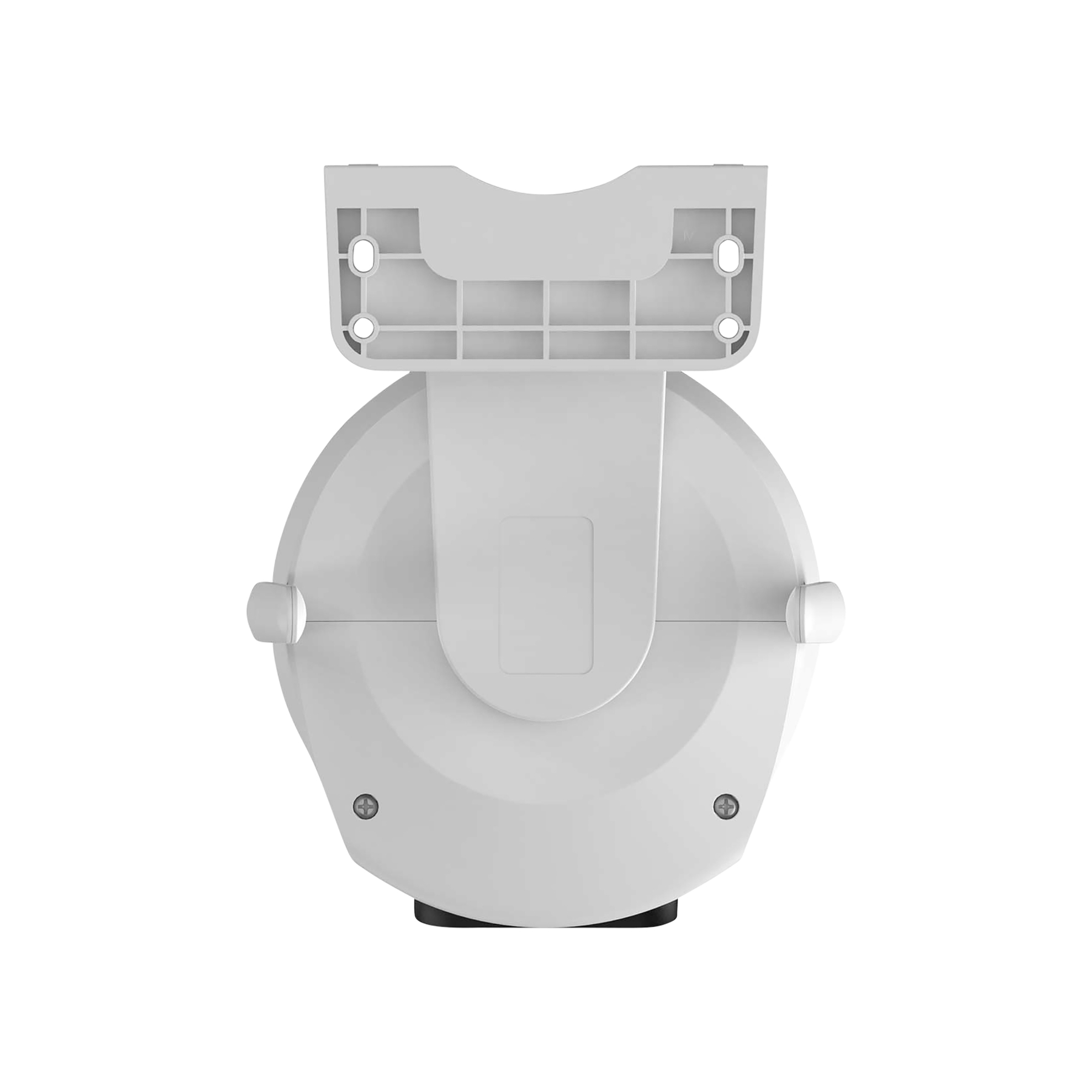 Białe plastikowe urządzenie, widok z góry. Ma wspornik, zaokrąglony korpus i dwa boczne pokrętła. Widoczne śruby.