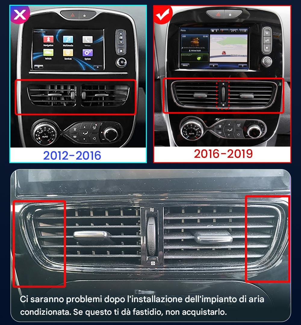 Cruscotto auto con due diversi design di bocchette dell'aria e un avvertimento sui problemi di installazione dell'aria condizionata.