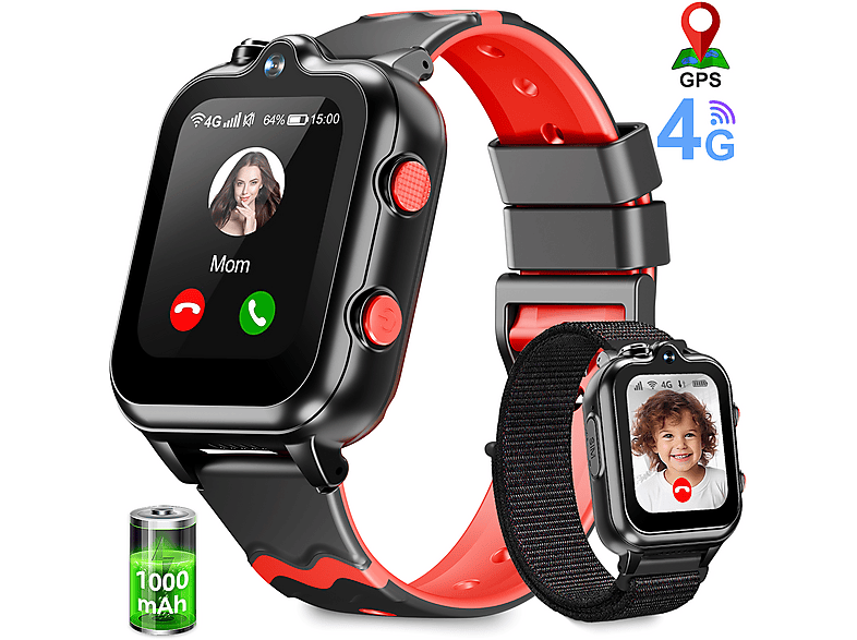 RALIO D35 Kinder Smartwatch ABS Silikon, 200 mm, Schwarz