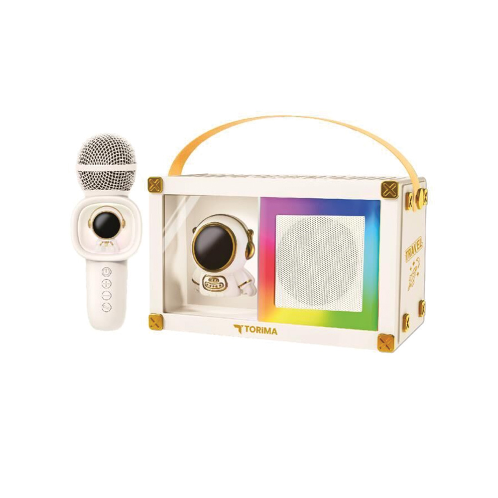 TORIMA KIDMIC-06 RGB Astronot Figürlü Mikrofonlu Karaoke Bluetooth Hoparlör Beyaz