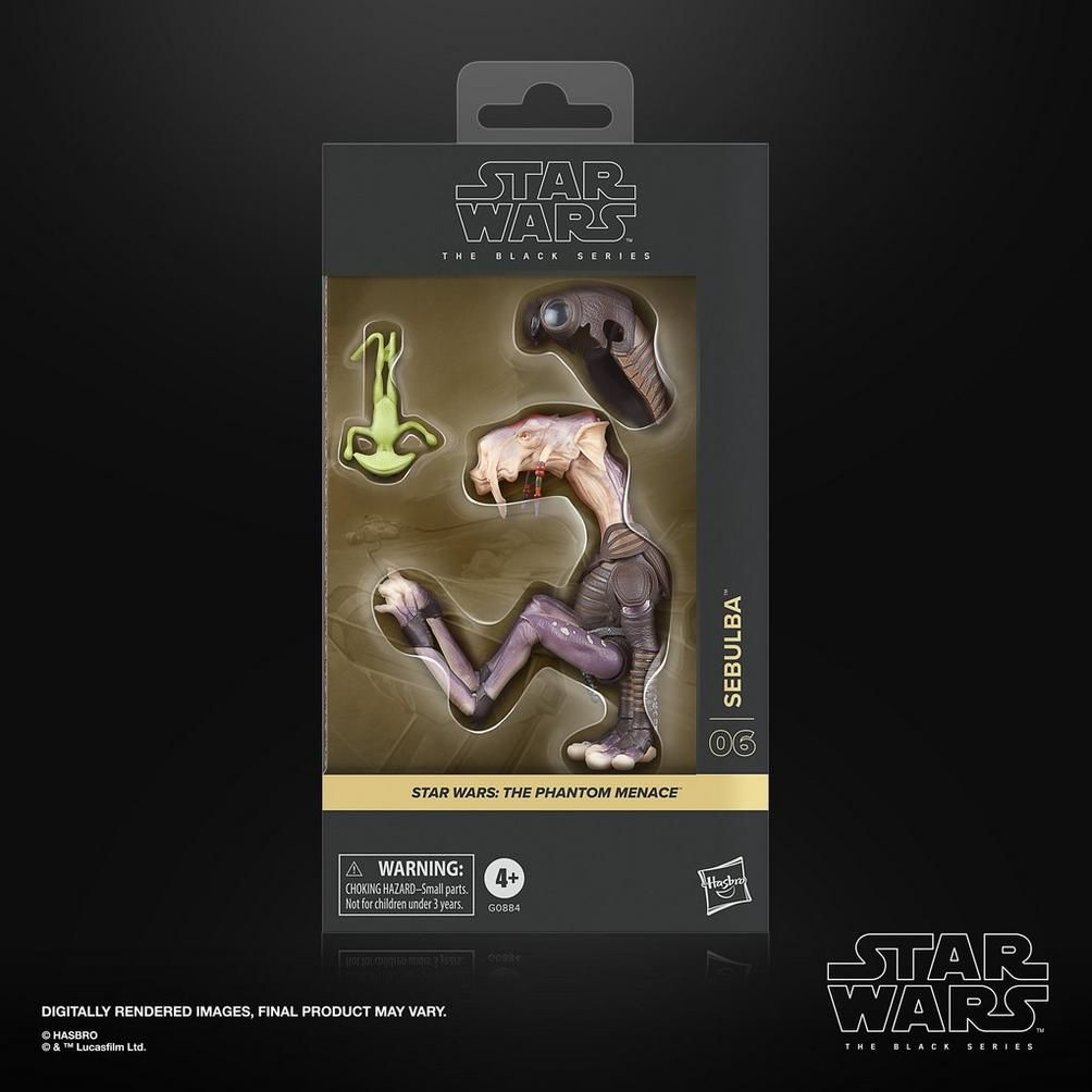 Ambalajında bir Star Wars Sebulba aksiyon figürü. Figür, büyük bir başı ve detaylı zırhı olan bir insansı uzaylı.