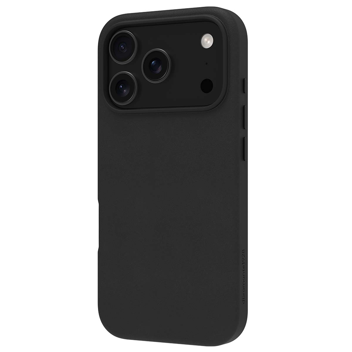 Custodia per smartphone nera con tre obiettivi e un flash. La custodia copre la parte posteriore e i lati del telefono.