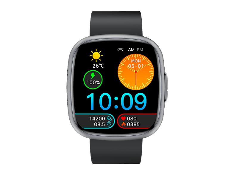 KNAUERMANN Neo 2: Elegante Smartwatch mit Silikonarmband Smartwatches silicone, Schwarz