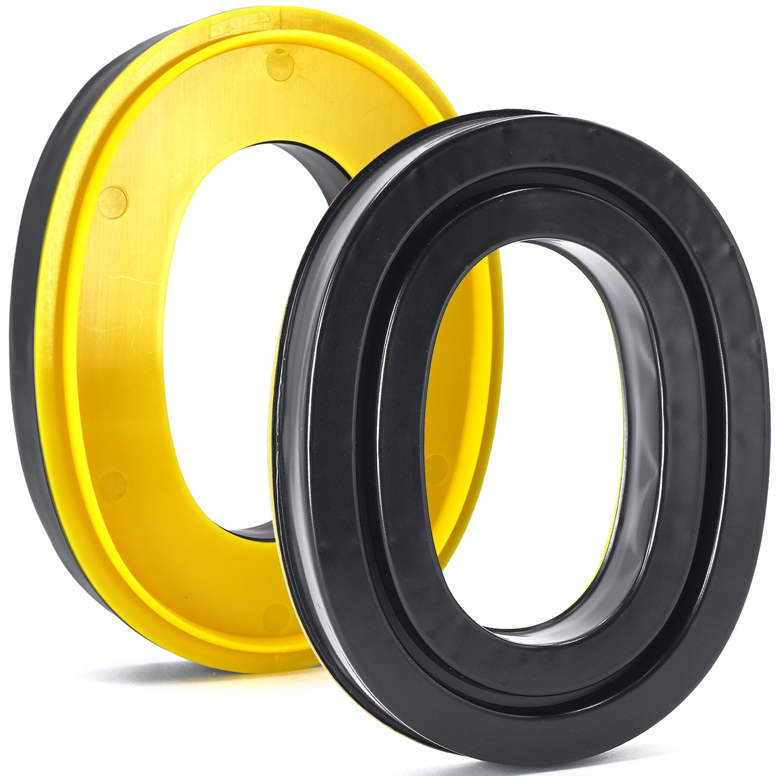 Due anelli concentrici, giallo e nero, su sfondo bianco. L'anello giallo è dietro quello nero.