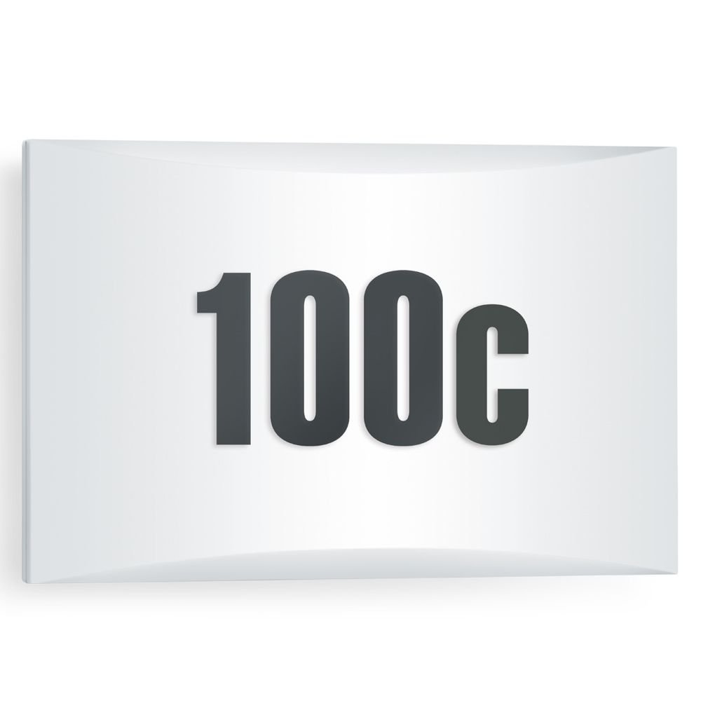 Ein weißes Rechteck mit abgerundeten Ecken, das den Text '100c' in Dunkelgrau anzeigt.