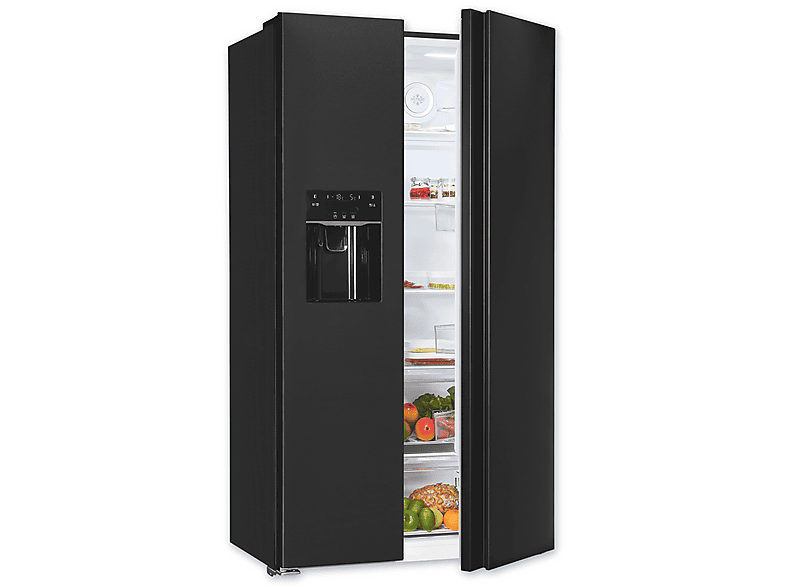 EXQUISIT SBS5520-CF-040E inoxlook-az Side by Side Kühlschrank (E, 1775 mm hoch, schwarz)