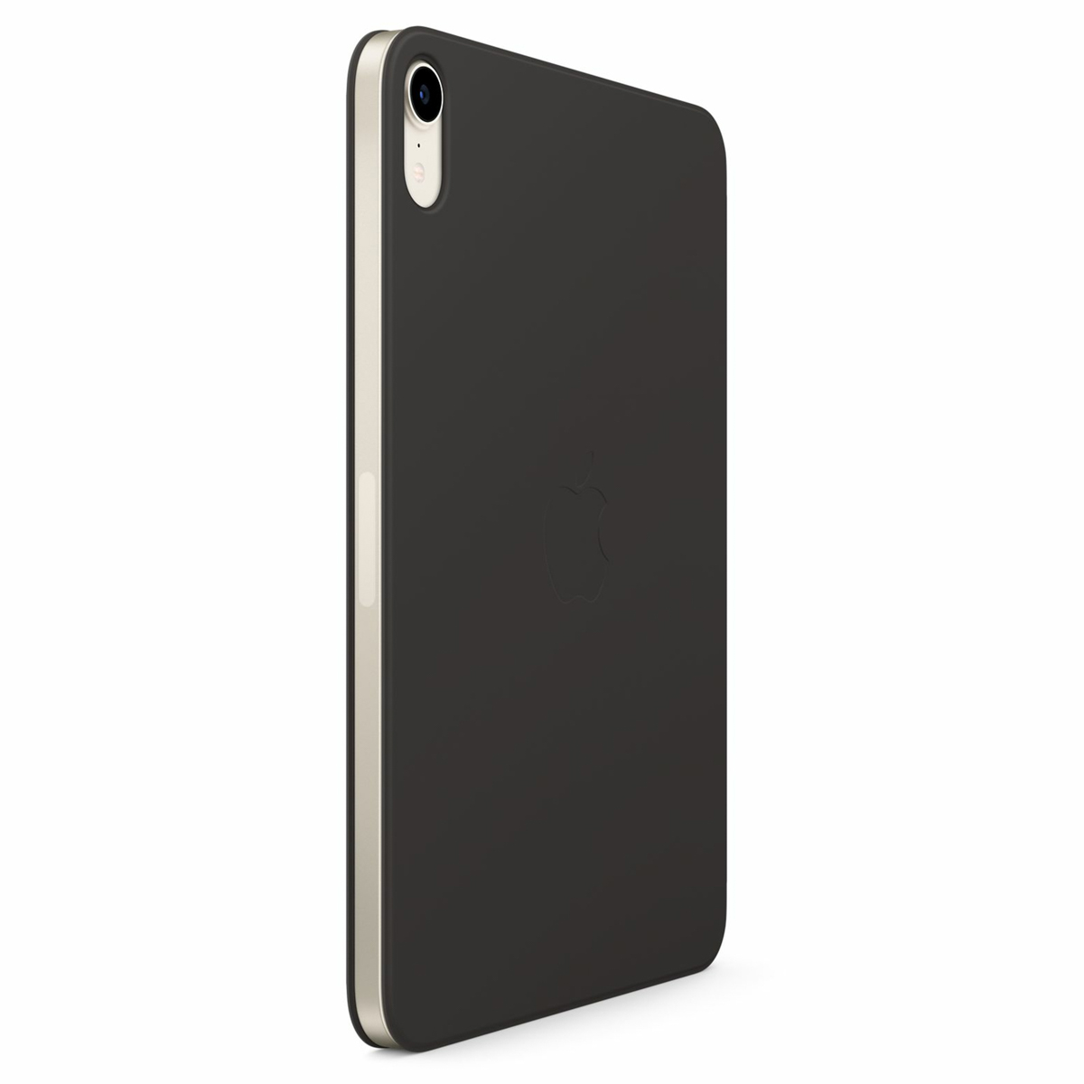 Ciemnoszary iPad ze złotą ramką, logo Apple z tyłu i aparatem. Tło jest białe.
