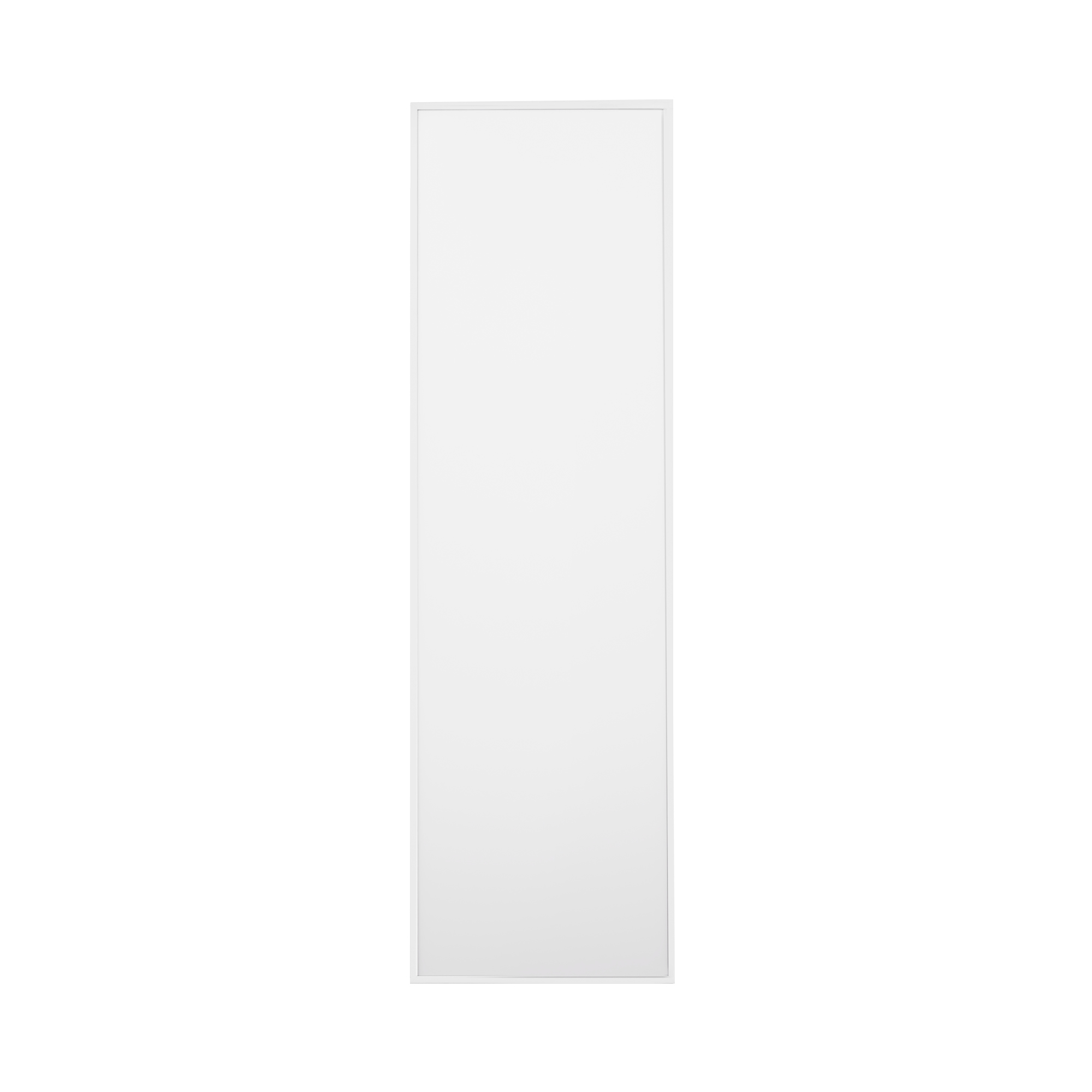 Ein hohes, rechteckiges, weißes Panel mit einem dünnen weißen Rahmen, isoliert auf weißem Hintergrund. Einfach und minimalistisch.