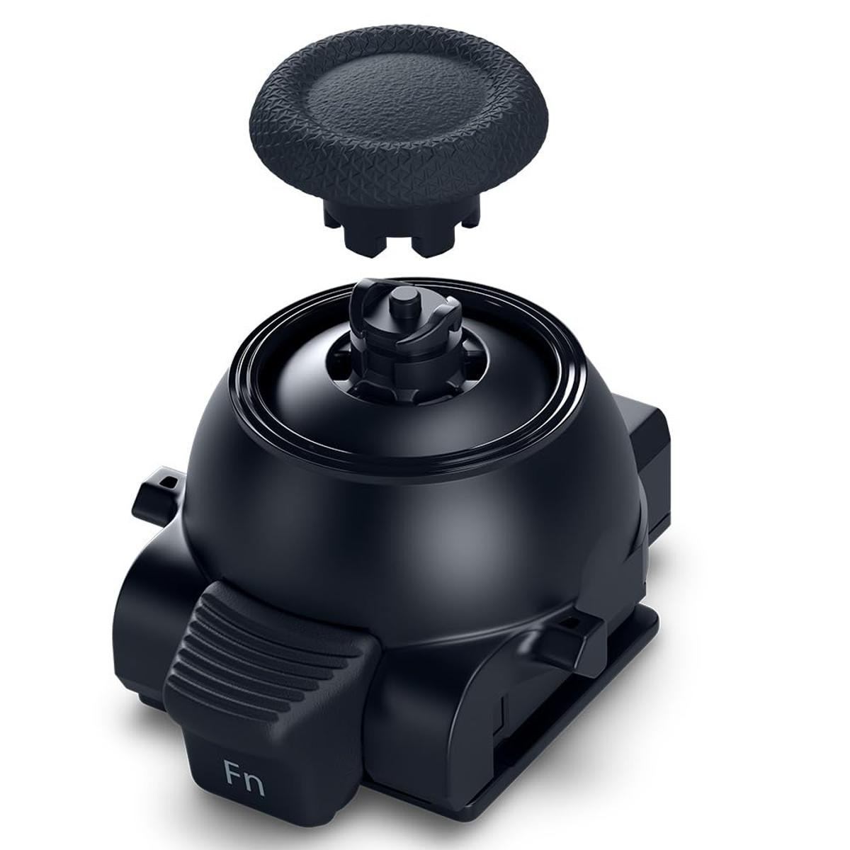 Un componente nero di un controller di gioco. Un cappuccio joystick strutturato è sopra il corpo principale, con il pulsante 'Fn'.