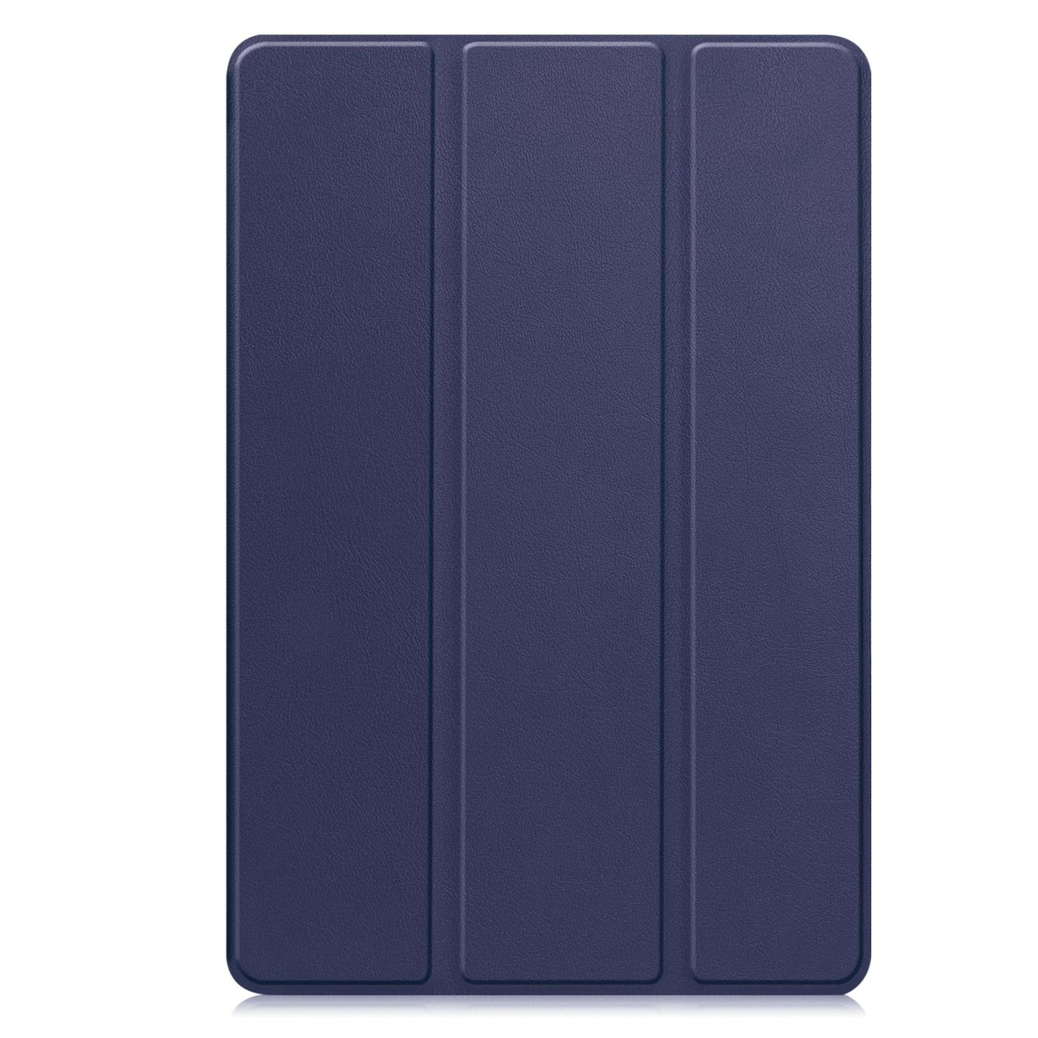 Eine marineblaue Tablethülle. Sie hat drei Abschnitte mit einer strukturierten Oberfläche. Der Hintergrund ist weiß.