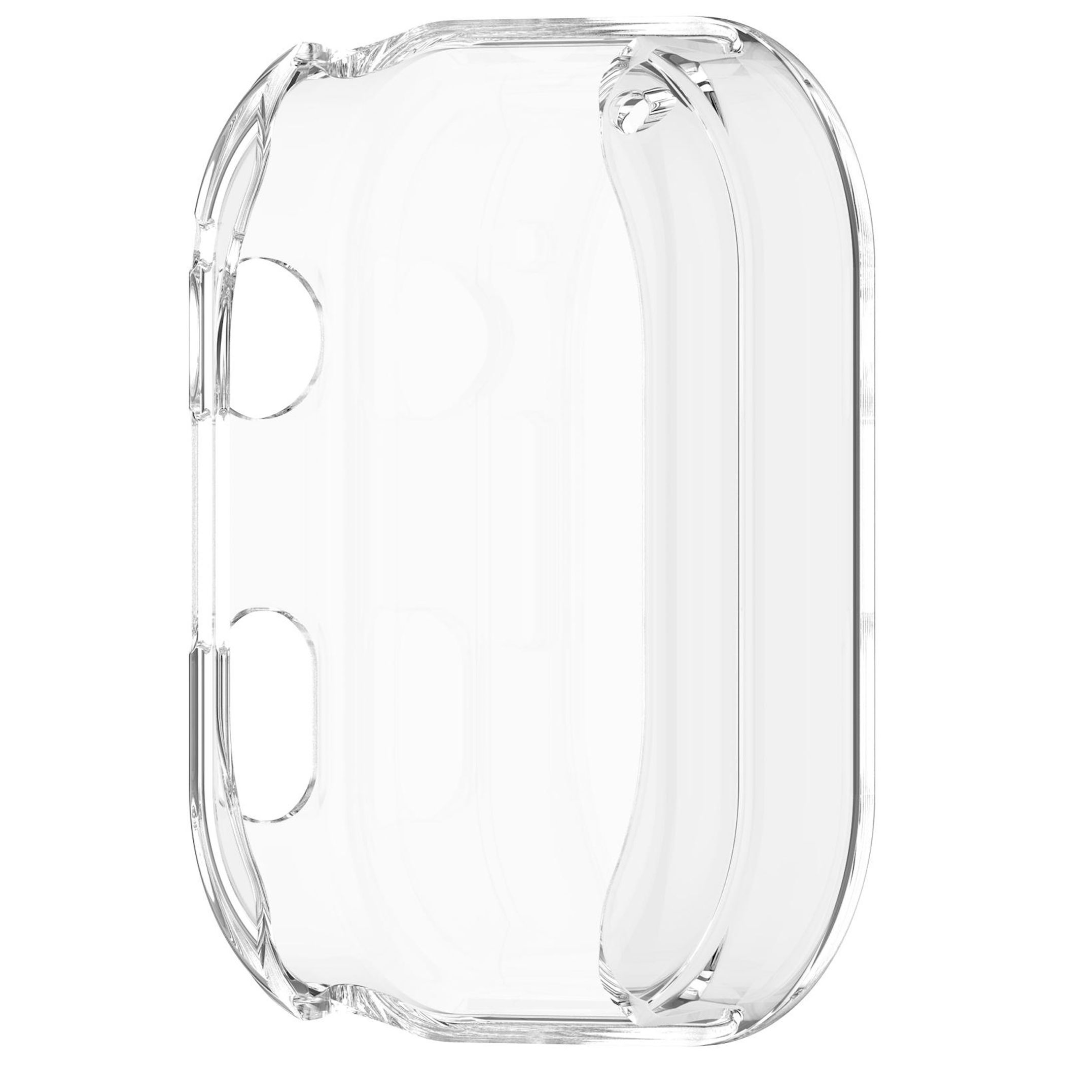 Ein klarer, transparenter Uhrengehäuseschutz. Es besteht aus Kunststoff und hat Aussparungen für die Merkmale der Uhr.