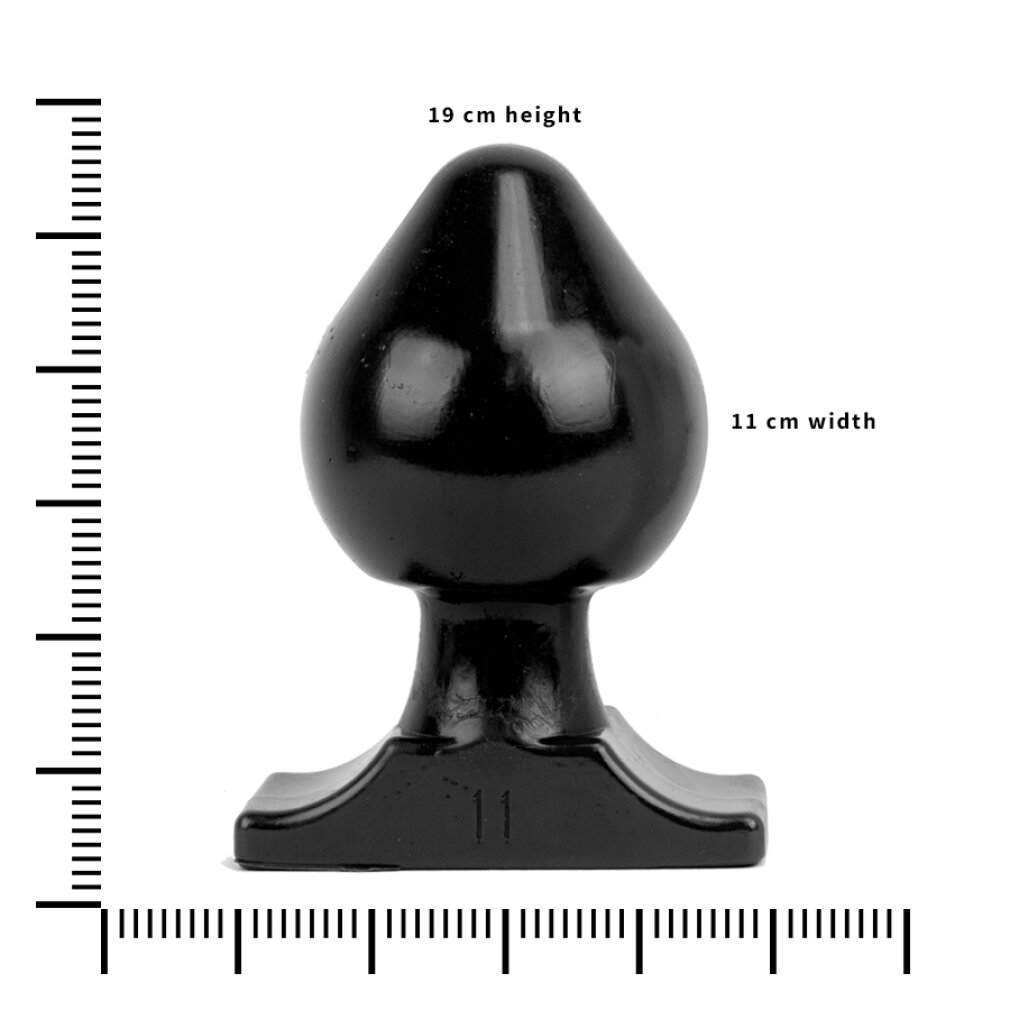 Schwarzes, tropfenförmiges Objekt. Es hat eine abgerundete Oberseite, einen schmalen Hals und einen flachen Boden. Maße: 19 cm Höhe und 11 cm Breite.