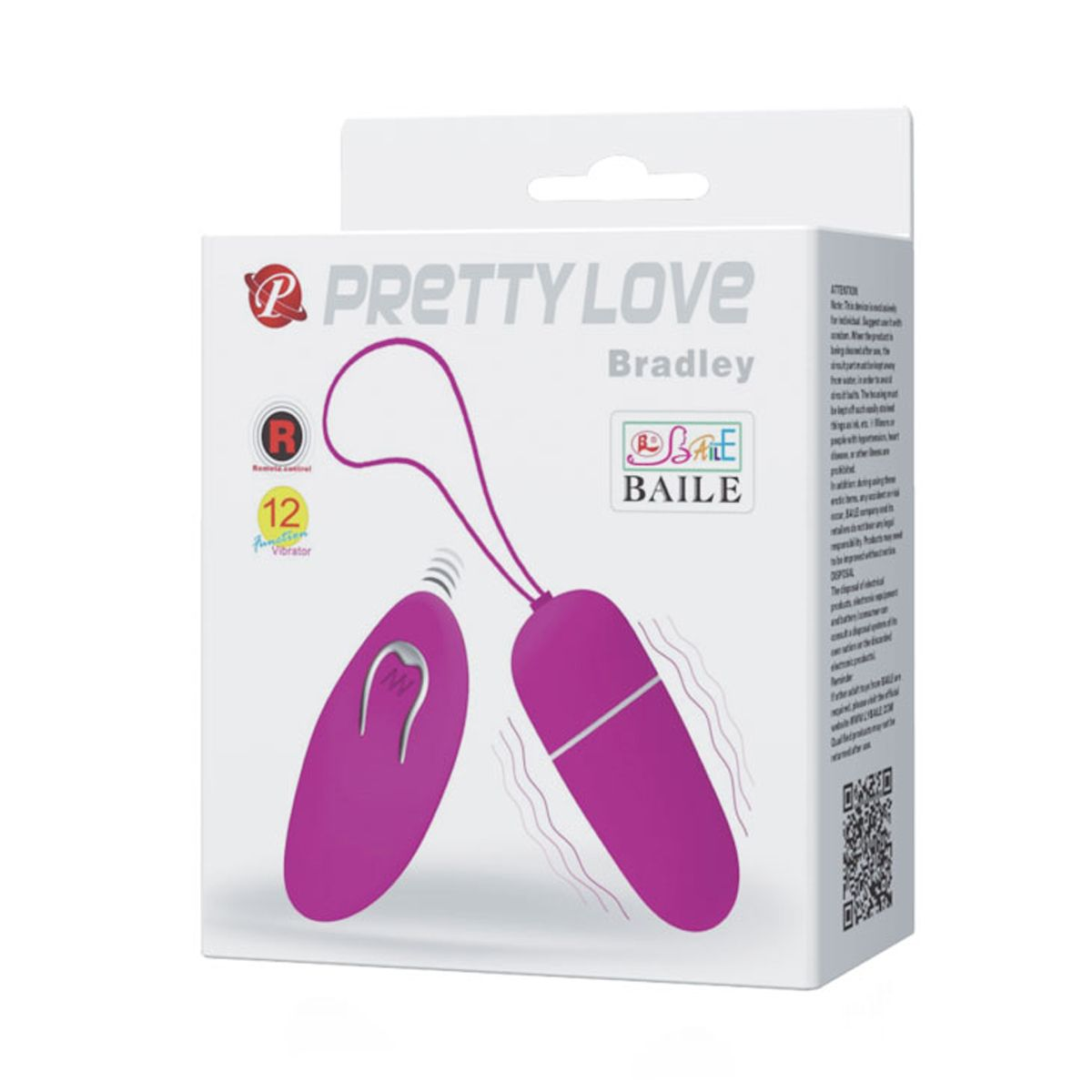 Eine Schachtel mit einem pinkfarbenen Sexspielzeug. Auf der Schachtel steht 'Pretty Love' und 'Bradley'. Das Spielzeug hat zwei Teile.